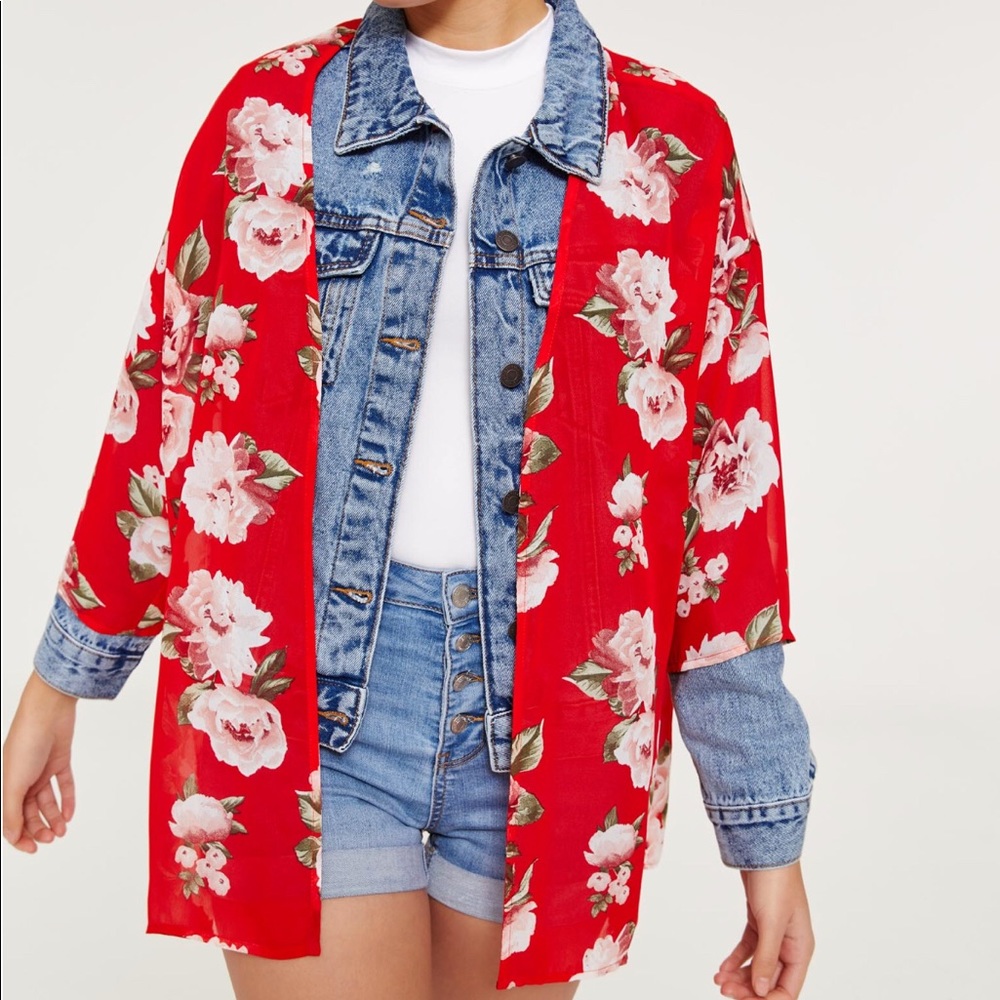 NWT Red & Pink Floral Kimono